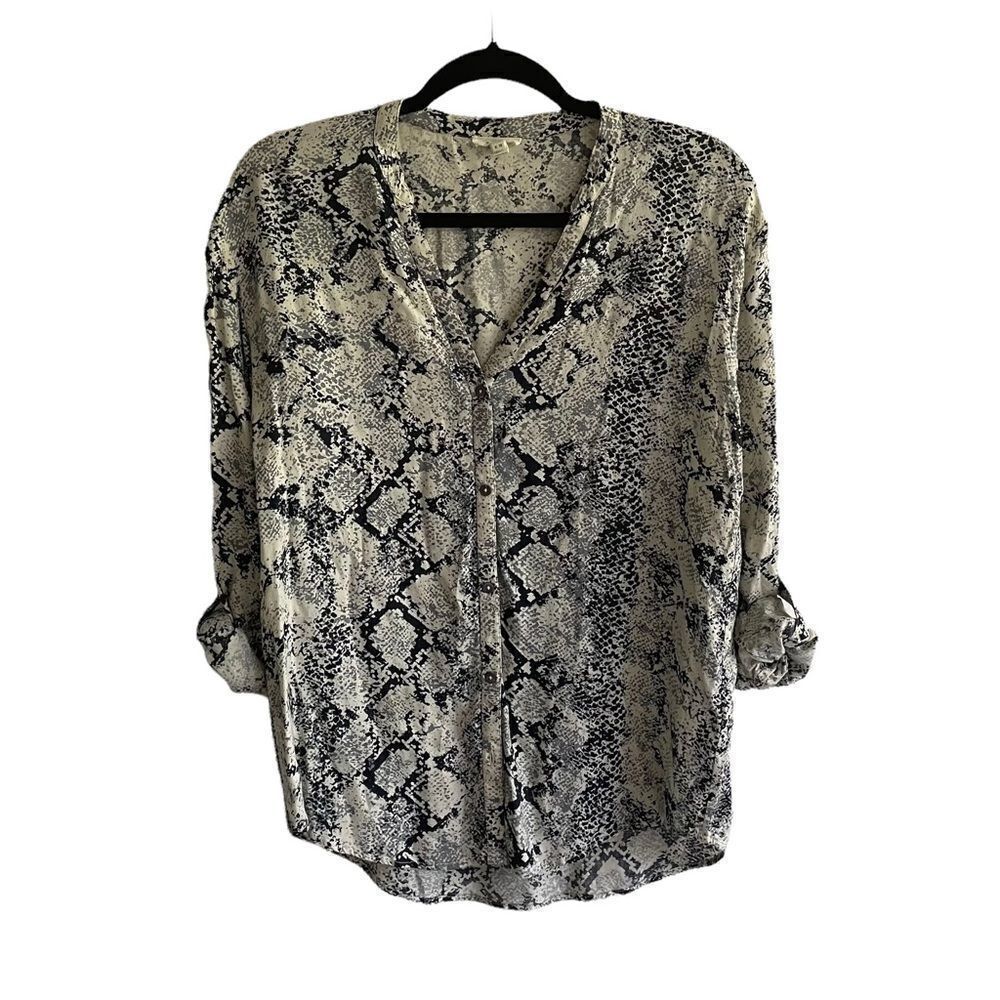 SOFT JOIE Snake Print Button Blouse Blue Grey Cream XS